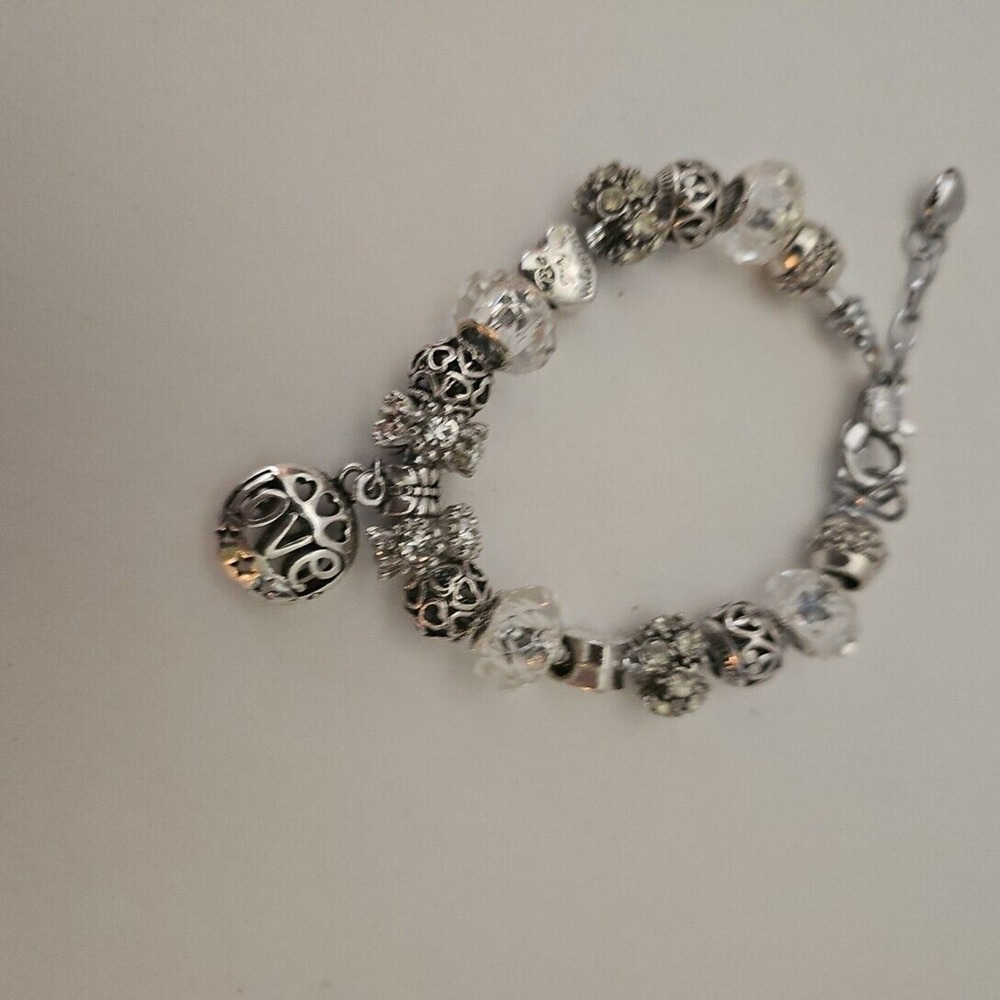Love Charm Bracelet Silver Gift For Her Anniversary Birthday Mothers Day Present